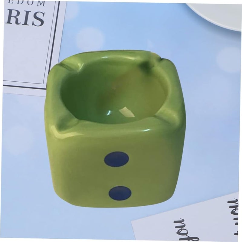 Creative Green Ceramic Dice Shaped Ashtray Stylish Desktop Ornament for Home Office Decor - Image 5